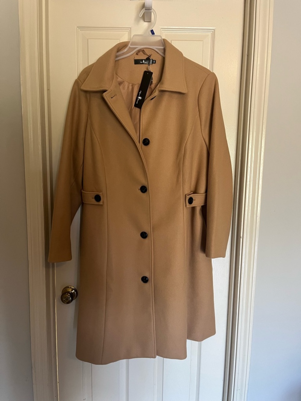 Women's Camel Button-Front Wool Blend Coat